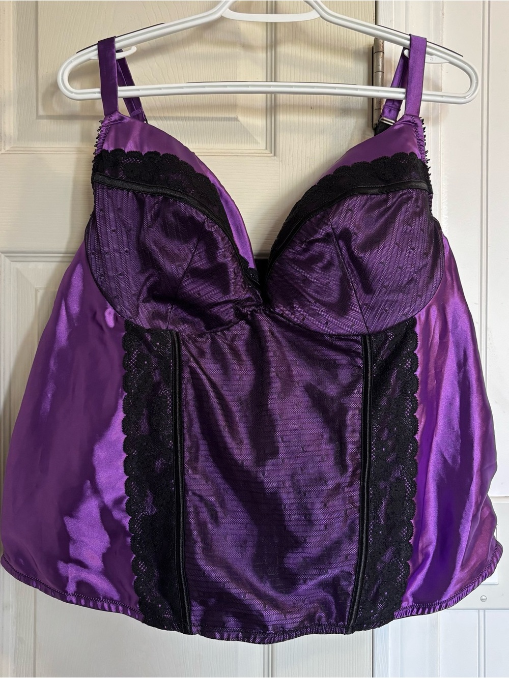 Cacique 22/ 24 Lane Bryant Vintage Y2K Purple Satin Lace-Trim Bustier Lingerie
